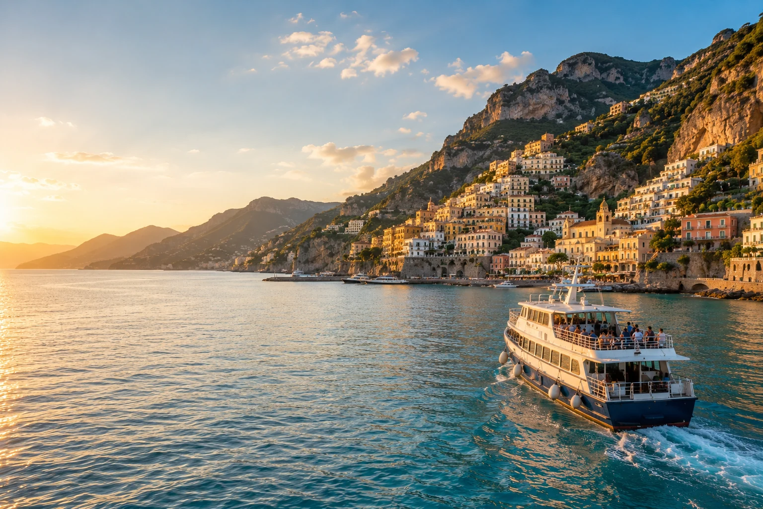 Boat excursion along a cinematic coastal destination